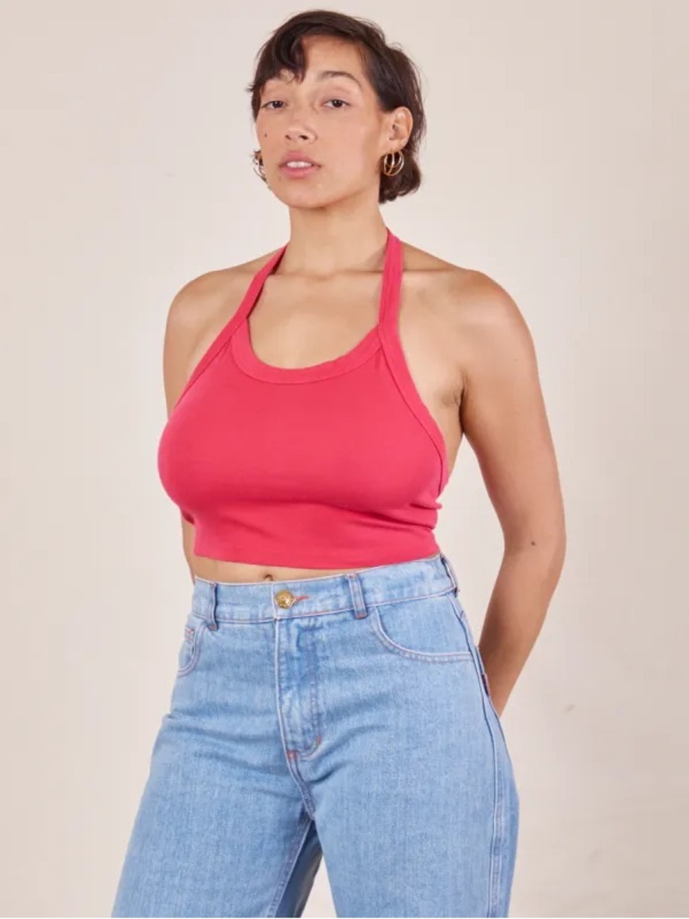 Big Bud Press Hot Pink Halter Crop Tank Top Size P